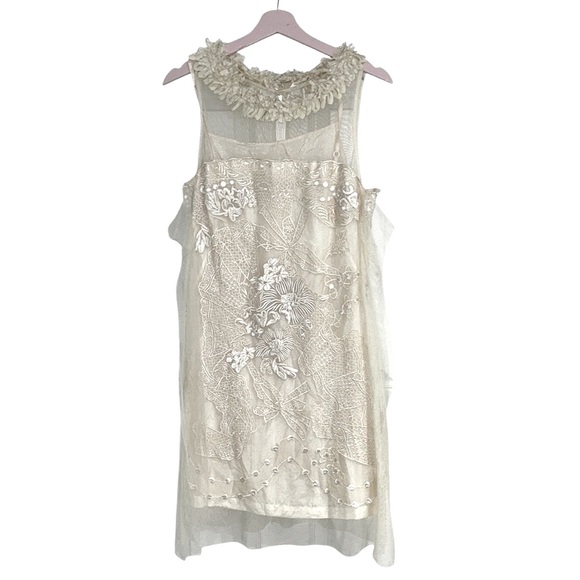 RARE Anthro Yoana Baraschi Vintage Ivory Embroidered Tulle Lace Slip Dress - 10 - Picture 15 of 15